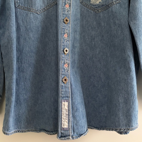 Vintage Disney Store WInnie the Pooh Embroidered Denim Shirt Floral 90s Y2K Sz L - Picture 8 of 16